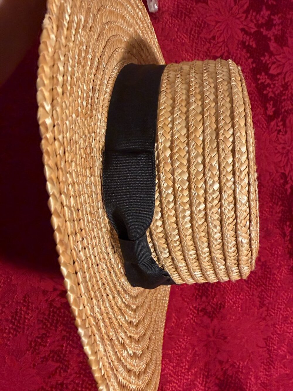 Women's Lack of Color Tan Spencer Straw Boater Hat w/Black Ribbon Size Med - Picture 3 of 9